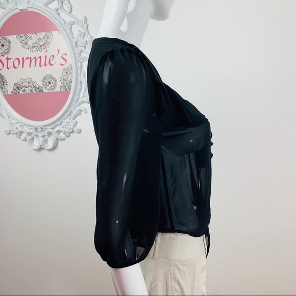 Mine / Sheer  Black Ruffled  Button Up Neckline - Picture 3 of 6